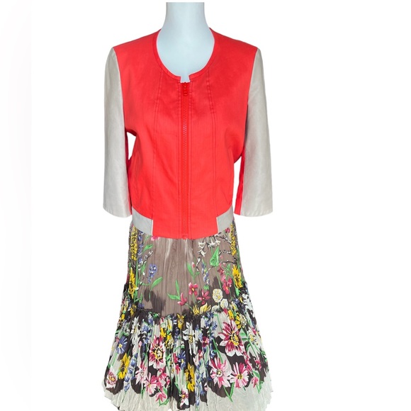 Helmut Lang Coral Linen Blend & Leather Bomber Jacket, size S - Picture 4 of 12